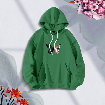 Premium Comfortable (Butterflies & Flowers-Green) Ladies winter hoodie